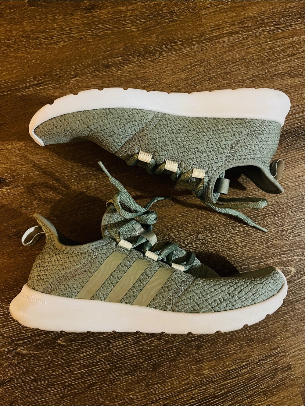 adidas Women’s Cloudfoam Knit Sneaker in Sage Green and White